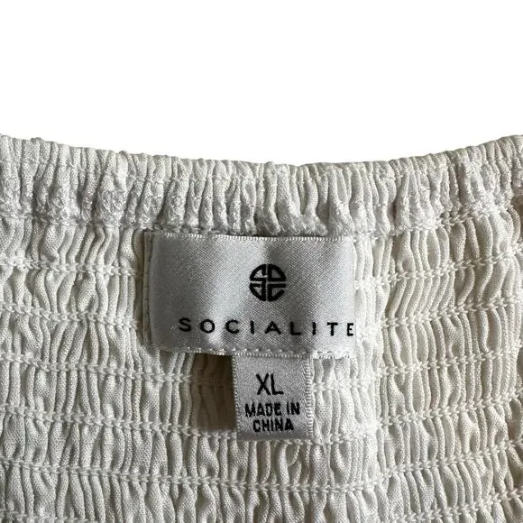 Socialite Women’s Puff Bow Sleeve Button Front Blouse Top White Size XL Milkmaid - Picture 6 of 7